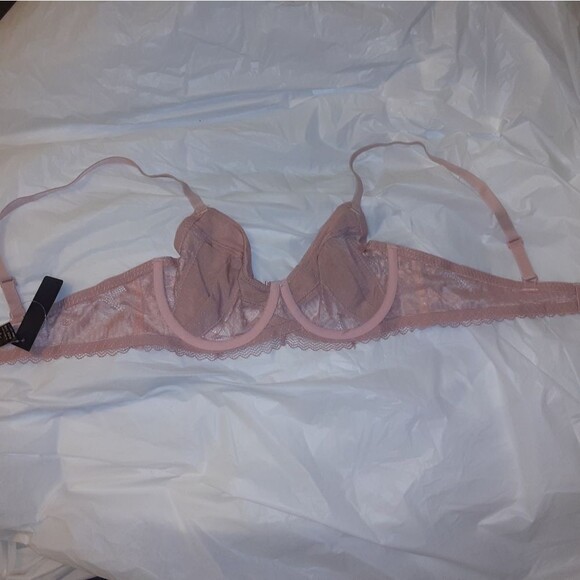 Youmita 40C Pink Suede Soft Lace Unpadded Bra NWT - Picture 6 of 9